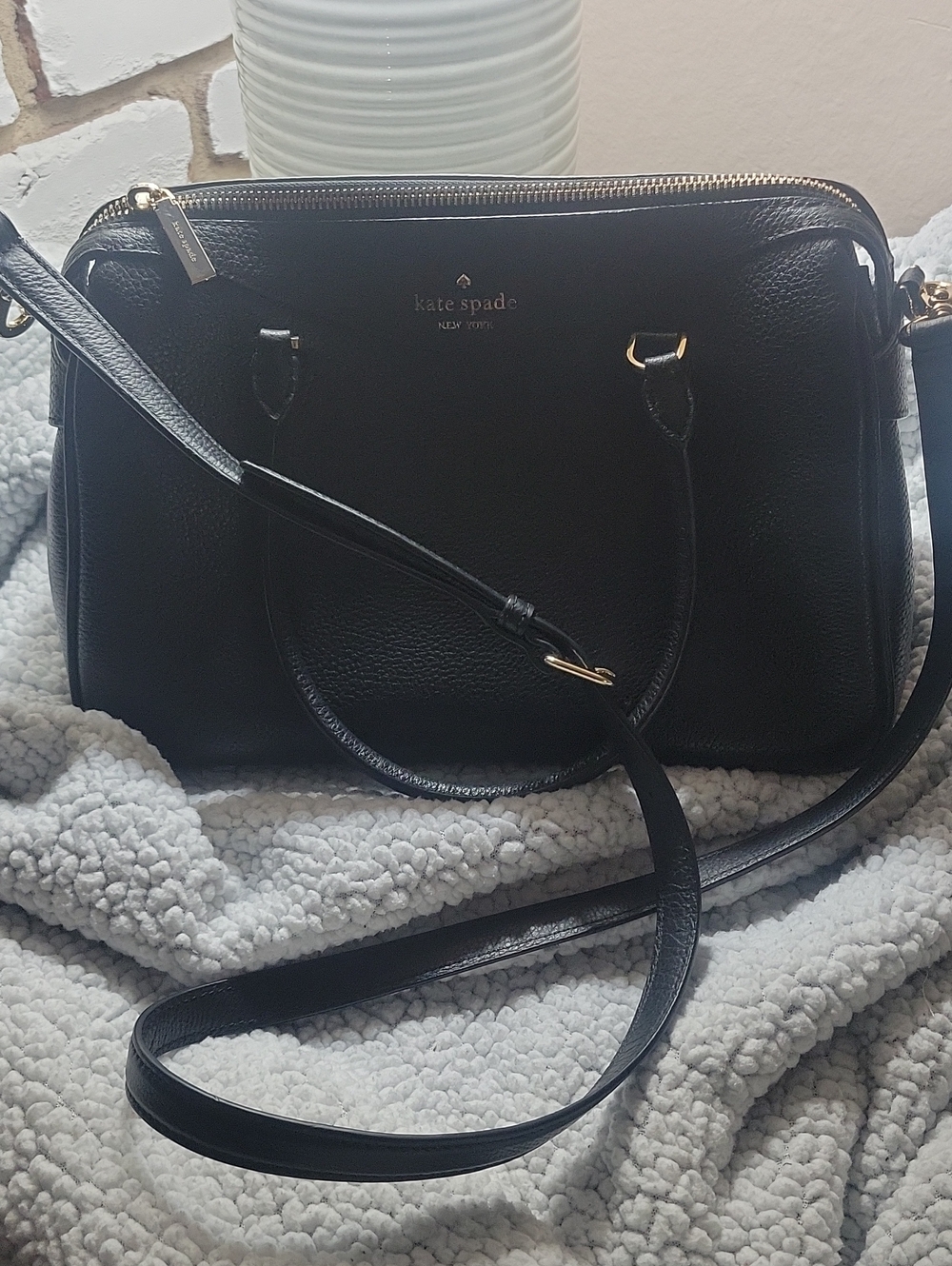 Kate Spade Black Pebbled Leather Double-Handle Satchel with Gold Hardware